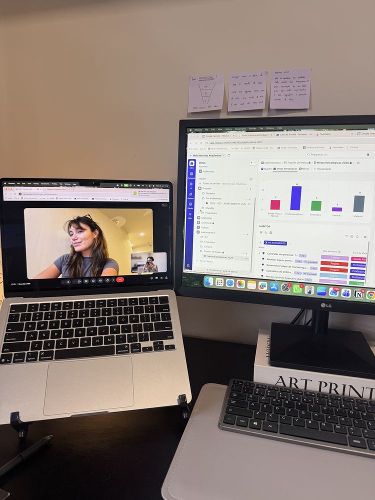 Fernanda Cabanilhas em reunião por vídeo com Mallu Narváez