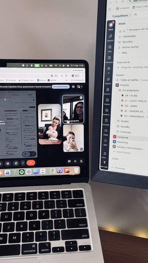 Fernanda Cabanilhas em reunião por vídeo com Thaissa Junqueira
